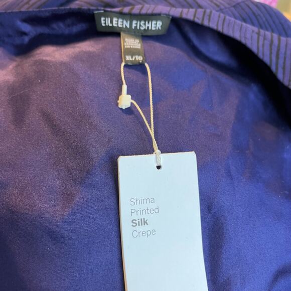 NWT Eileen Fisher XL Shima Printed Silk Crepe Scoop Neck Blouson Dress - Picture 8 of 9
